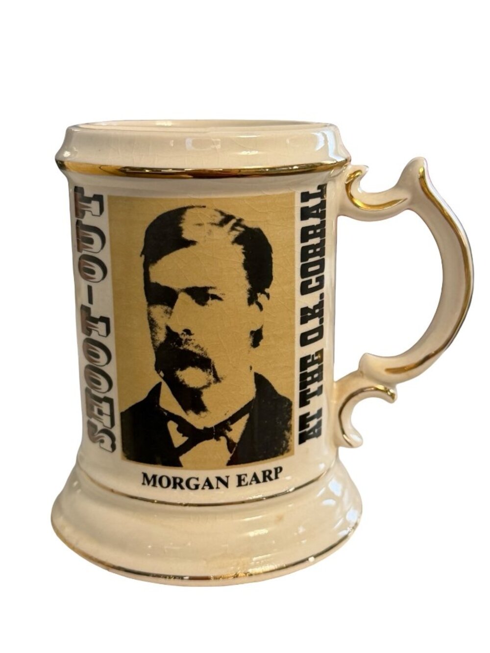 Vintage Enesco Japan Morgan Earp O.K. Corral Mustache Cup Western Collector Mug
